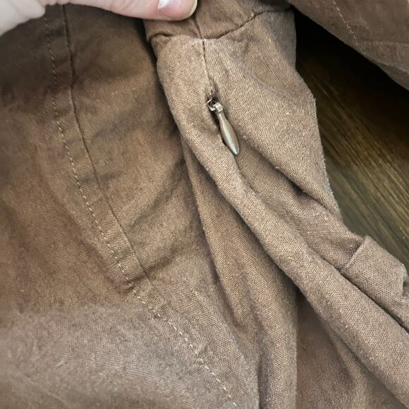 Anthropologie Maeve Linen Blend Puff Sleeve Back Cutout Mini Dress Brown Size S - Picture 8 of 8